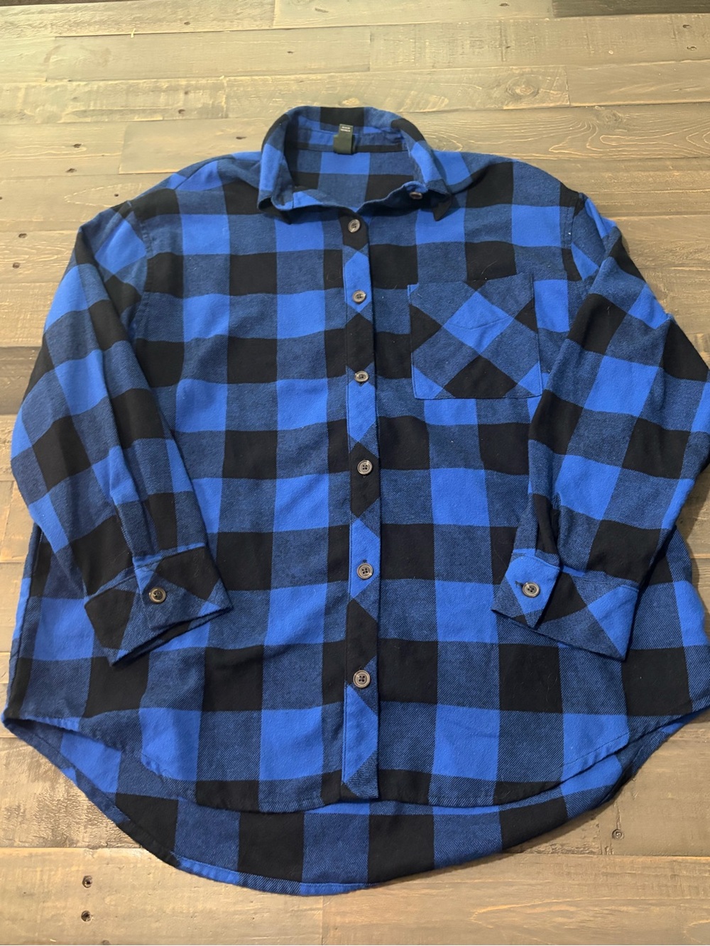 Wild Fable Blue Black Buffalo Plaid Flannel Button Up Shirt Size Small